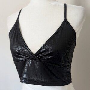Faux leather crocodile textured faux leather crop top/bralette